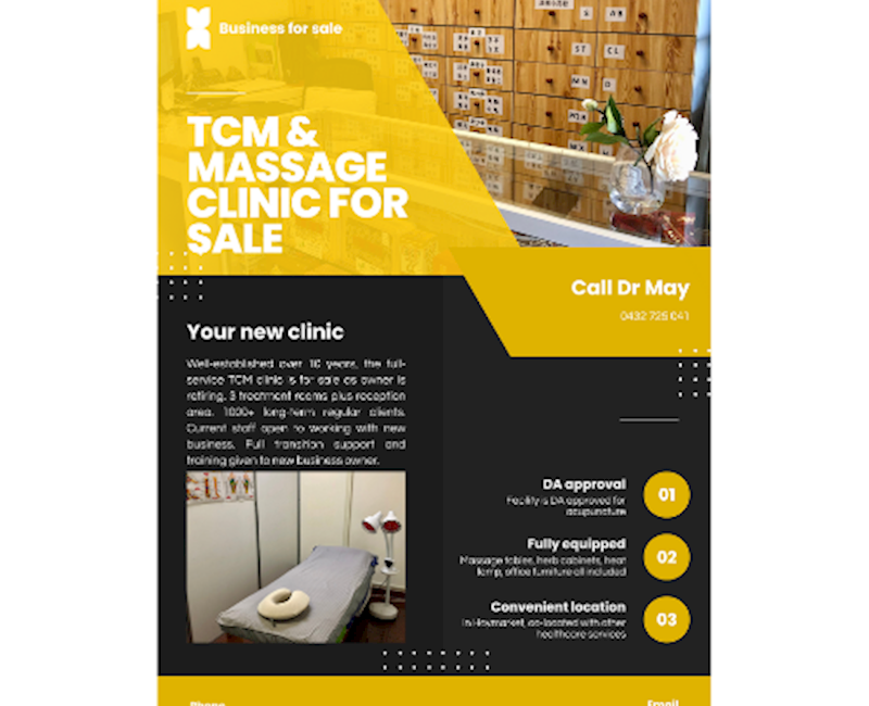 TCM & Massage clinic for sale no default